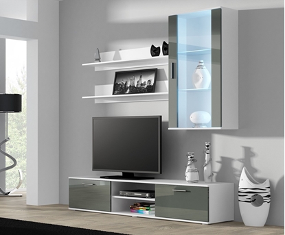 Attēls no SOHO 5 set (RTV180 cabinet + Wall unit + shelves) White/Grey gloss