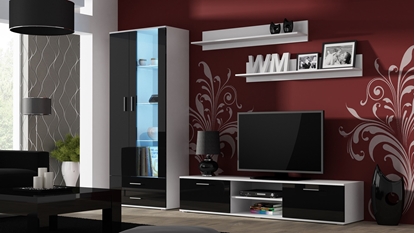 Изображение SOHO 8 set (TV180 cabinet + S6 + shelves) White / Black gloss