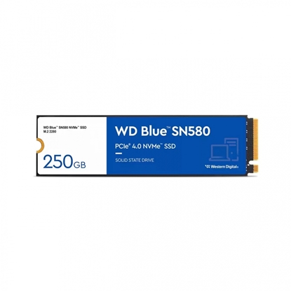 Attēls no SSD|WESTERN DIGITAL|Blue SN580|250GB|M.2|PCIe Gen4|NVMe|TLC|Write speed 2000 MBytes/sec|Read speed 4000 MBytes/sec|2.38mm|TBW 150 TB|MTBF 1500000 hours|WDS250G3B0E
