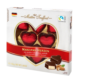 Attēls no Šokolādes konfektes MAITRE TRUFFOUT Marzipan hearts, 110g