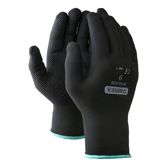Изображение Poliamīda cimdi ar vinila mikropunktējumu TAMREX 3135, melnā krāsā, pāris, izmērs 8