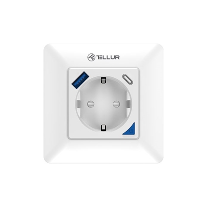 Изображение Tellur Smart WiFi Wall Plug 3600W 16A, PD20W, USB 18W, energy reading, white