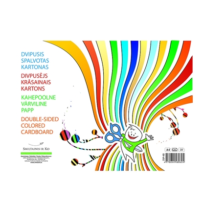 Изображение Tonēts kartons SMLT A4 formāts, divpusīgs, 8 loksnes, asorti krāsas