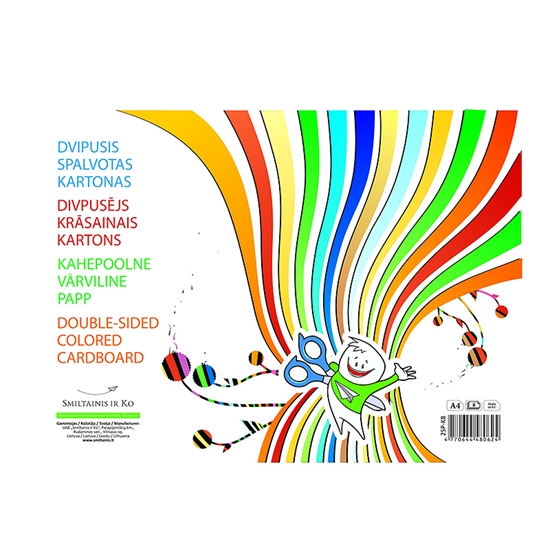 Изображение Tonēts kartons SMLT A4 formāts, divpusīgs, 8 loksnes, asorti krāsas