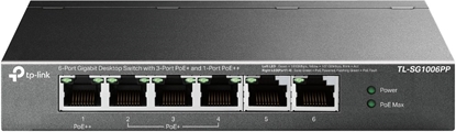 Attēls no TP-Link 6-Port Gigabit Desktop Switch with 3-Port PoE+ and 1-Port PoE++