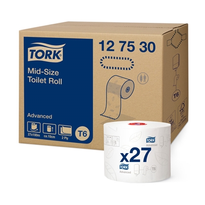 Изображение Tualetes papīrs TORK Advanced Compact T6, 2 sl., 9.9 cm x 100 m, baltā krāsā