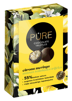 Attēls no Tumšās šokolādes trifeles ar kraukšķīgo citronu meringas krēma pildījumu 148g, PURE