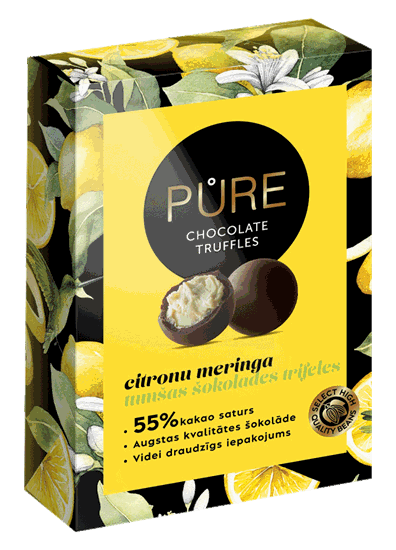 Picture of Tumšās šokolādes trifeles ar kraukšķīgo citronu meringas krēma pildījumu 148g, PURE