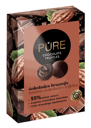 Attēls no Tumšās šokolādes trifeles ar šokolādes braunija krēma pildījumu 148g, PURE