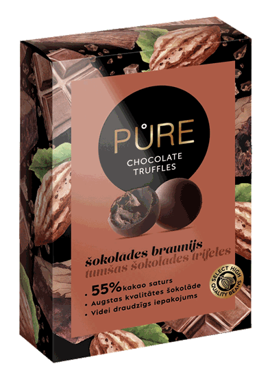 Picture of Tumšās šokolādes trifeles ar šokolādes braunija krēma pildījumu 148g, PURE