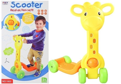 Изображение Vaikiškas paspirtukas su 4 ratais, žirafa, geltonas