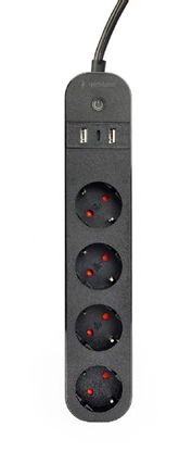 Picture of Viedā Rozete Gembird Smart Power Strip with USB Charger 4 Sockets Black
