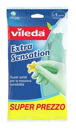 Attēls no Vileda Extra Sensation Household gloves Green Cotton, Latex 1 pc(s)