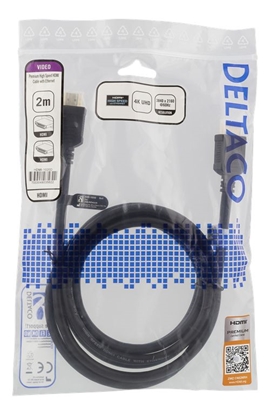 Attēls no „DELTACO“ didelės spartos „HDMI“ kabelis, 2 m, „Ethernet“, 4K UHD, juodas „Premium“ didelės spartos