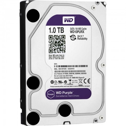 Изображение 1.0TB Atmiņas HDD, SATA disks, Purple series, Videonovērošanas iekārtām