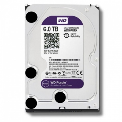 Изображение 6.0TB Atmiņas HDD, SATA disks, Purple series, Videonovērošanas iekārtām