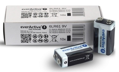 Attēls no 6LR61/9V baterijas 9V everActive Pro Alkaline MN1604/522 iepakojumā 10 gb.
