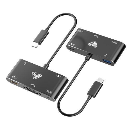 Picture of Aula OT-9573S 5in1 Hub adapteris USB-C uz Hdmi 4K 30Hz / VGA monitor / USB 3.0 / Audio 3.5mm / PD uzlāde