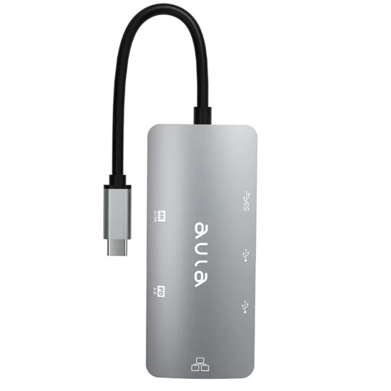 Picture of Aula UC-910 6in1 Hub adapteris USB-C uz Hdmi 4K 30Hz / 2x USB 2.0 / USB 3.0 / PD uzlāde / RJ45 Internet