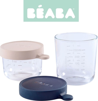 Attēls no Beaba Glass hermetic pink and dark blue container 150 + 250ml