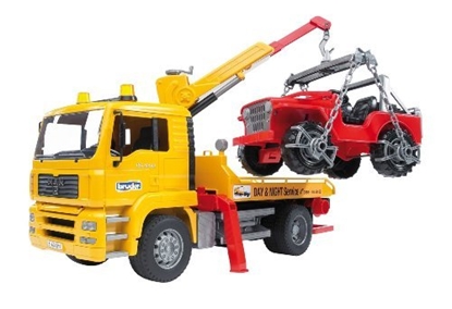 Picture of Bruder MAN TGA tow truck with all-terrain vehicle