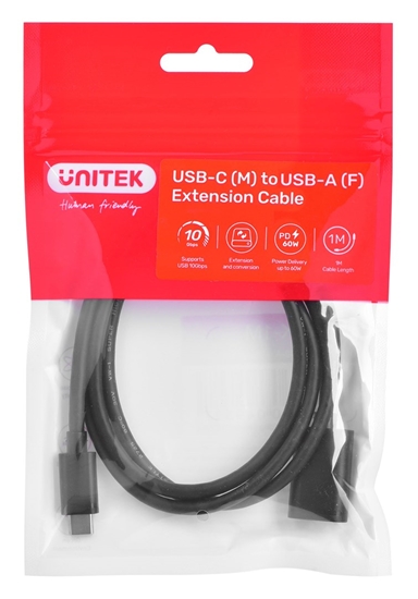 Picture of Cable adapter Unitek (C476BK-1M) USB-C (M) - USB-A (F) 10Gbps 60 W
