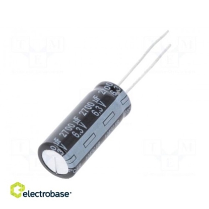 Изображение Capacitor: electrolytic; low impedance; THT; 2200uF; 10VDC; ±20%