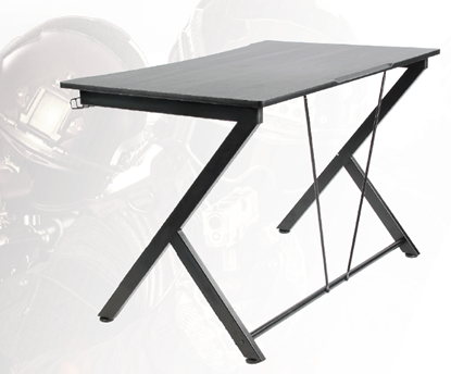 Attēls no DELTACO GAMING Žaidimų stalas, metalinės kojos, PVC paviršius, įmontuotas laikiklis ausinėms, juodas