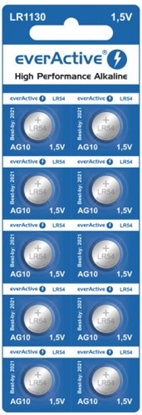 Изображение G10 baterijas 1.5V everActive Alkaline LR1130/LR54 iepakojumā 10 gb.