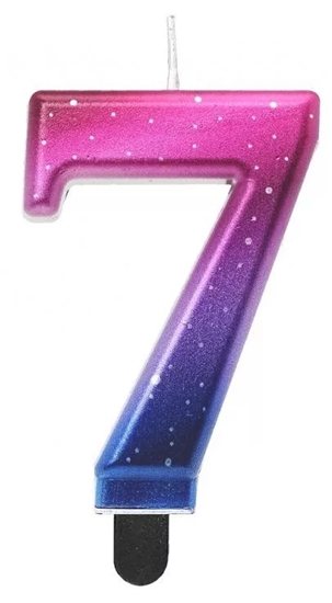 Picture of GoDan Night sky Metallic Tortes svece Skaitlis 7 (8cm) Pink/Blue/Violet Ombre