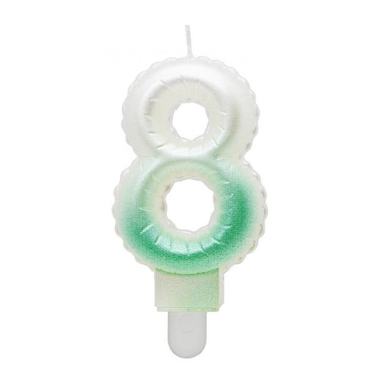 Picture of GoDan Tortes svece - Gaisa Balons Skaitlis 8 (7cm) White/Green Ombre