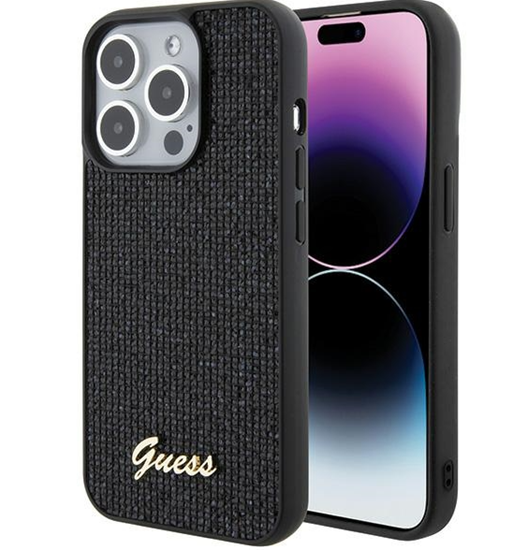 Picture of Guess PU Disco Script Metal Case for Apple iPhone 15 Pro