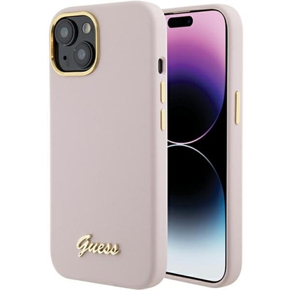 Picture of Guess Silicone Script Metal Logo & Frame Back Case for Apple iPhone 15
