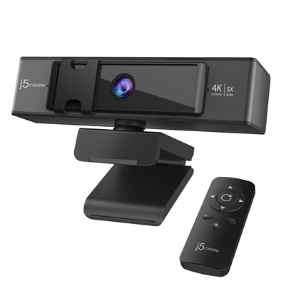 Attēls no j5create JVCU435 USB™ 4K Ultra HD Webcam with 5x Digital Zoom Remote Control, 3840 x 2160 Video Capture Resolution, Black and Silver