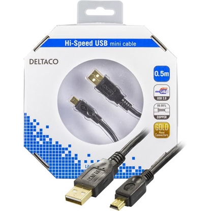 Attēls no Kabel USB Deltaco USB-A - miniUSB 0.5 m Czarny (USB-23S-K)