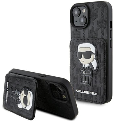 Picture of Karl Lagerfeld Saffiano Cardslots and Stand Monogram Ikonik Back Case for Apple iPhone 15