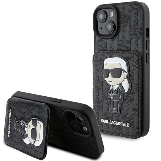 Picture of Karl Lagerfeld Saffiano Cardslots and Stand Monogram Ikonik Back Case for Apple iPhone 15