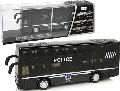 Attēls no LeanToys Autobus Policyjny Dwupitrowy Czarny z Nacigiem Dwik