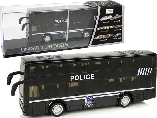 Picture of LeanToys Autobus Policyjny Dwupitrowy Czarny z Nacigiem Dwik