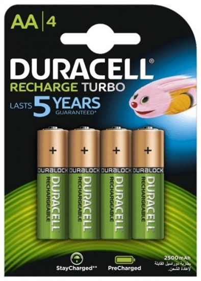 Picture of R6/AA akumulatori 1.2V Duracell Recharge Turbo sērija Ni-MH HR6 2500 mAh iepakojumā 4 gb.