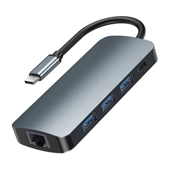 Изображение Remax RU-U91 9in1 Hub 3x USB 3.0 / USB-C / RJ45 / HDMI / 3.5 mm / SD/TF / USB-C