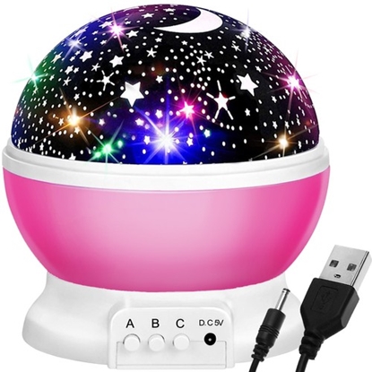 Изображение Riff RF1020 2in1 Krāsaina Nakts lampiņa - projektors ar rotāciju Pink