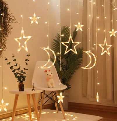 Attēls no RoGer Lights Curtains Moon and Stars 138 LED Warm-cold 2.5m