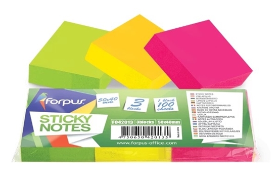 Picture of Sticky notes Forpus, Neon, 40x50mm, assorted (3x100)