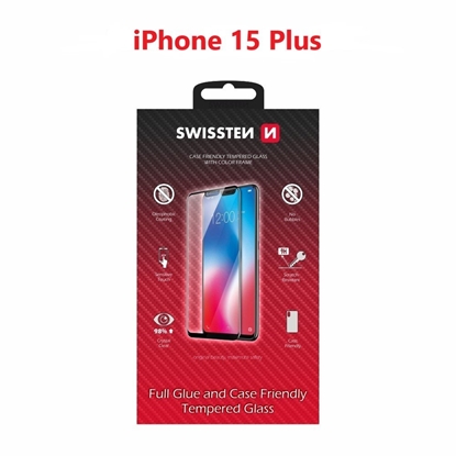 Attēls no Swissten Full Face Tempered Glass for Apple iPhone 15 Plus