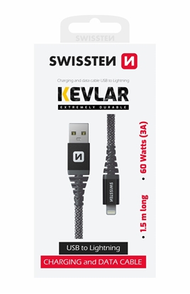 Attēls no Swissten Kevlar Data Cable USB / Lightning 1.5m / 60w