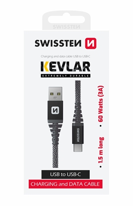 Attēls no Swissten Kevlar Data Cable USB / USB-C / 1.5m / 60w