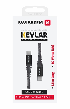 Attēls no Swissten Kevlar 60W Data Cable USB-C - USB-C 1.5m
