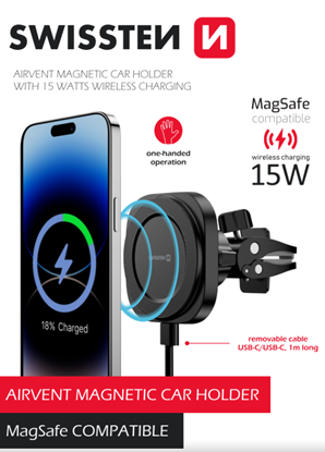Attēls no Swissten Magstick Car Holder With Wireless Charger 15W