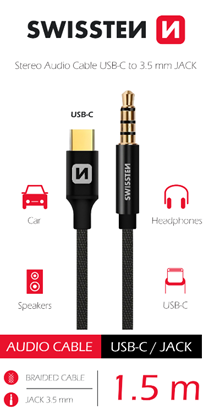 Изображение Swissten Textile Audio Adapter USB-C / 3.5 mm / 1.5m